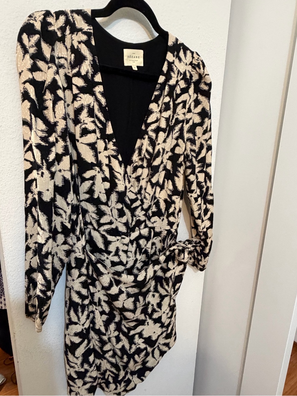 Sezane Black & Cream Wrap Dress